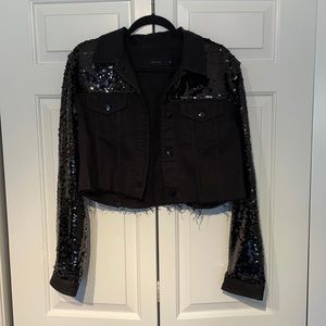 J Brand Black Sequin Jean Jacket